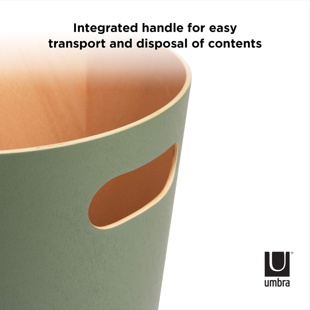 Umbra Woodrow Abfalleimer – Zweifarbiger Holz Papierkorb für Büro, Badezimmer, Wohnzimmer und Mehr, 7,5l Fassungsvermögen, Salbei