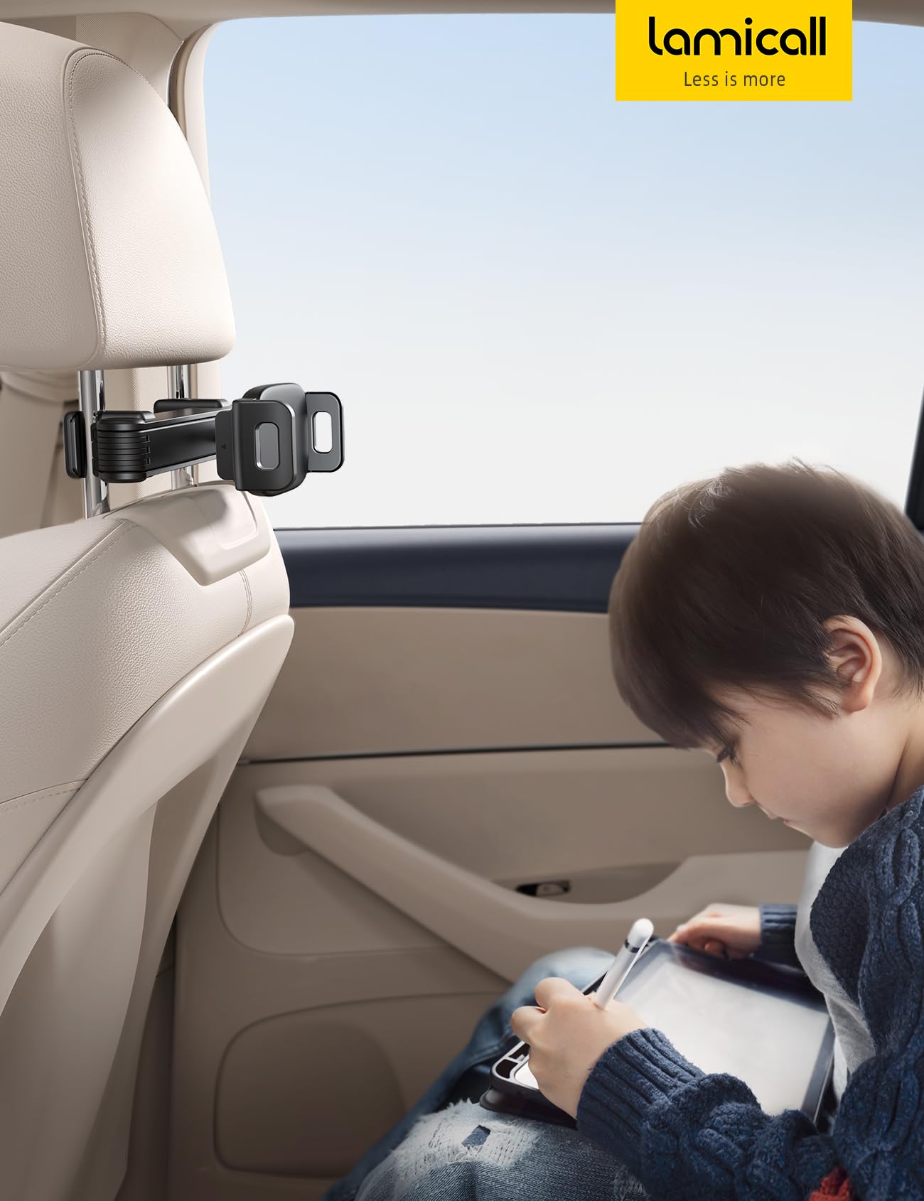 Lamicall Tablet Halterung Auto Kopfstütze - [2026 Sicherheitsschloss] Ausziehbar Tablethalterungen Auto, KFZ Tablet Kopfstützenhalter für iPad, Smartphone, Switch, Samsung Tab und 4,7-13 Zoll Geräte