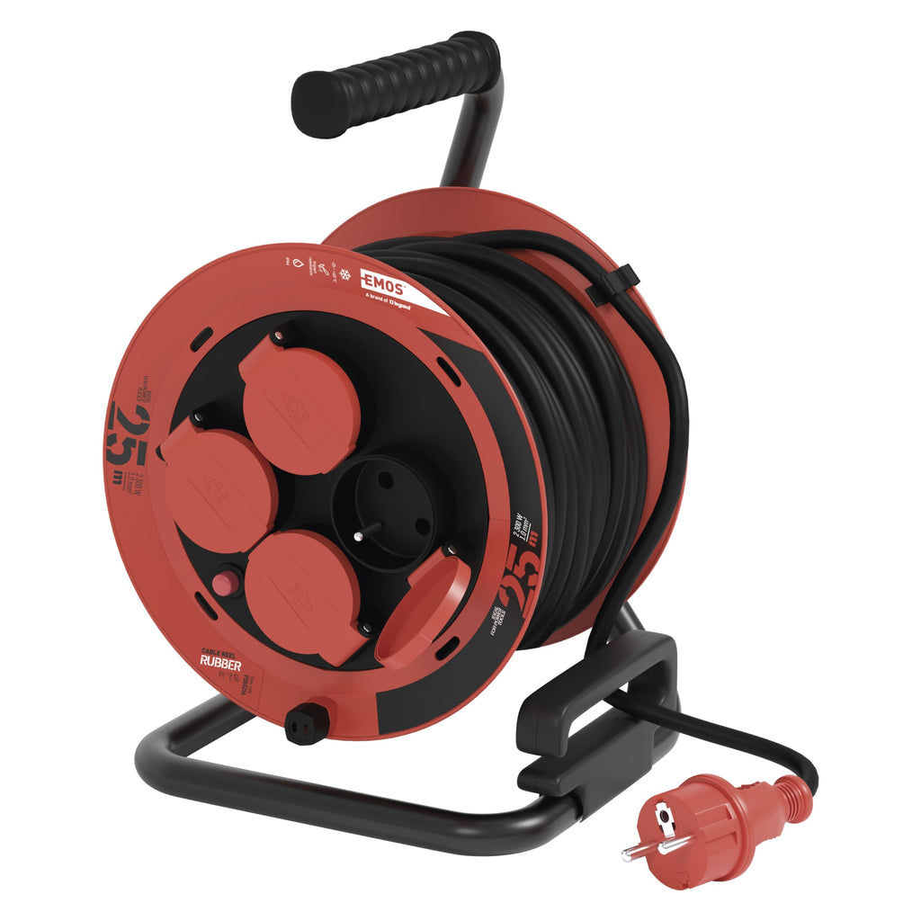 EMOS - Kabeltrommel 25m in FRENCH Standard - 1,0 mm2 - IP44 für Außenbereich