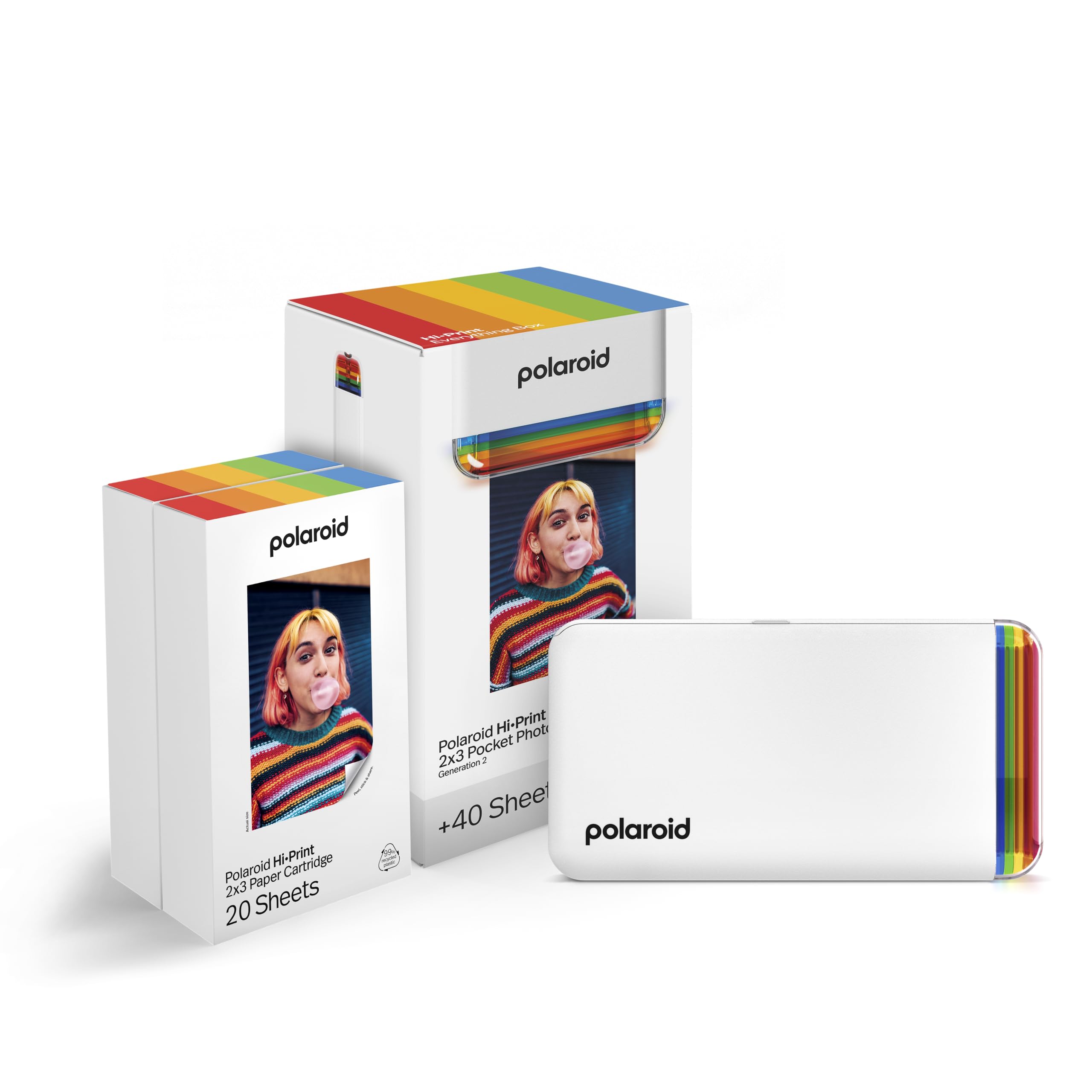 Polaroid Bundle Hi-Print+Paper - 2nd Generation - Bluetooth-verbundener 2x3 Pocket Photo- und Dye-Sub-Drucker - Weiß