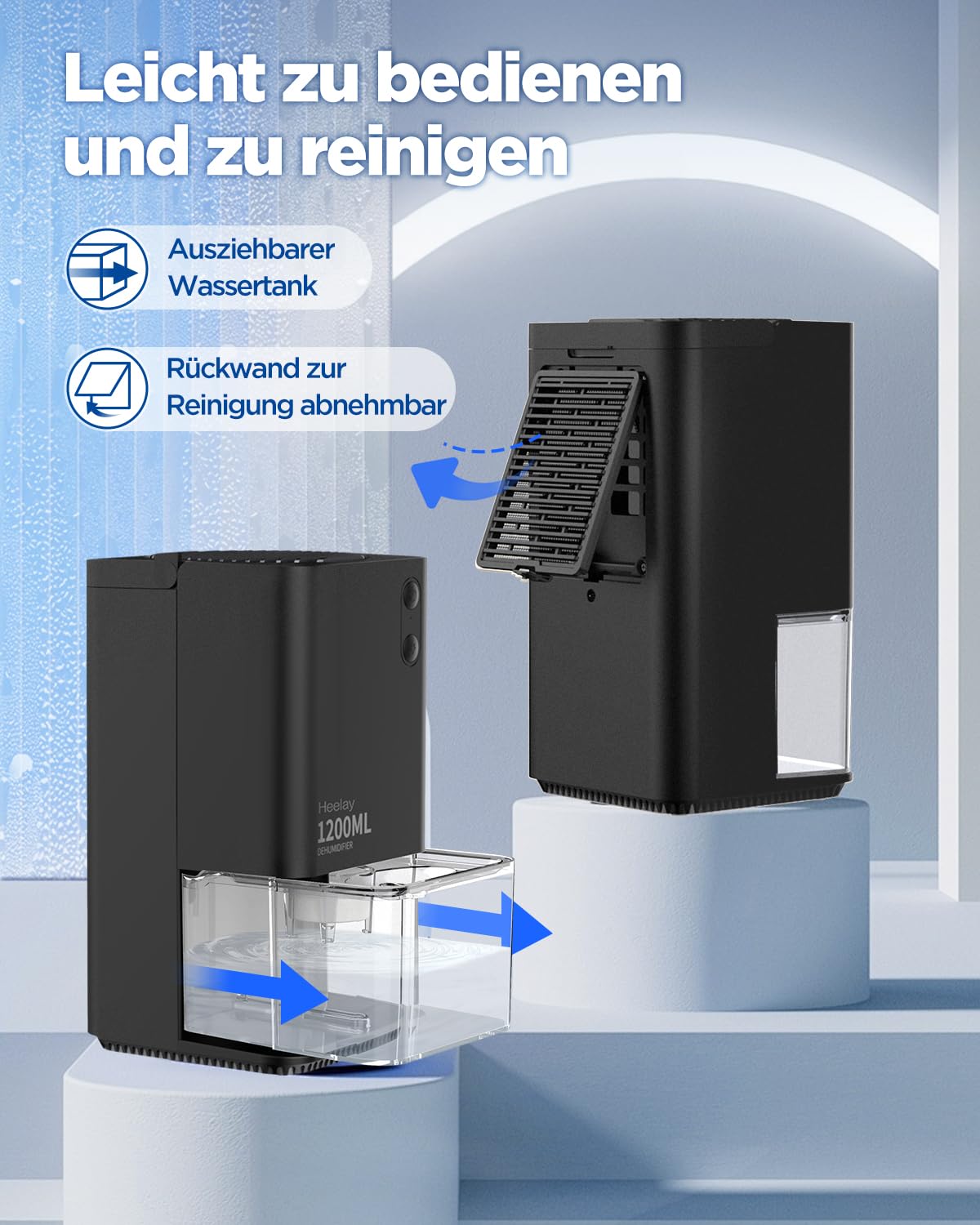 Heelay Luftentfeuchter 1200 ml, elektrischer Luftentfeuchter, energiesparend, tragbar, ultraleise, automatische Abschaltung, 7-farbiges Licht, Raumentfeuchter für Schlafzimmer, Badezimmer und Zuhause