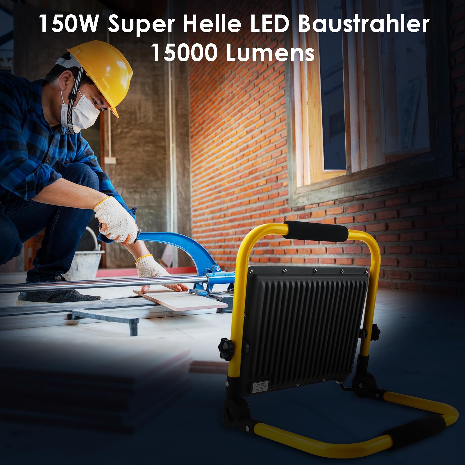 OUSIDE 150W LED Baustrahler mit Stativ und 4m Kabel,IP66 Wasserdichter Arbeitsscheinwerfer mit Schuko-Stecker für Werkstatt,Wartung oder Baustelle, 6500K Kaltes Weißes Licht,15000 Lumen