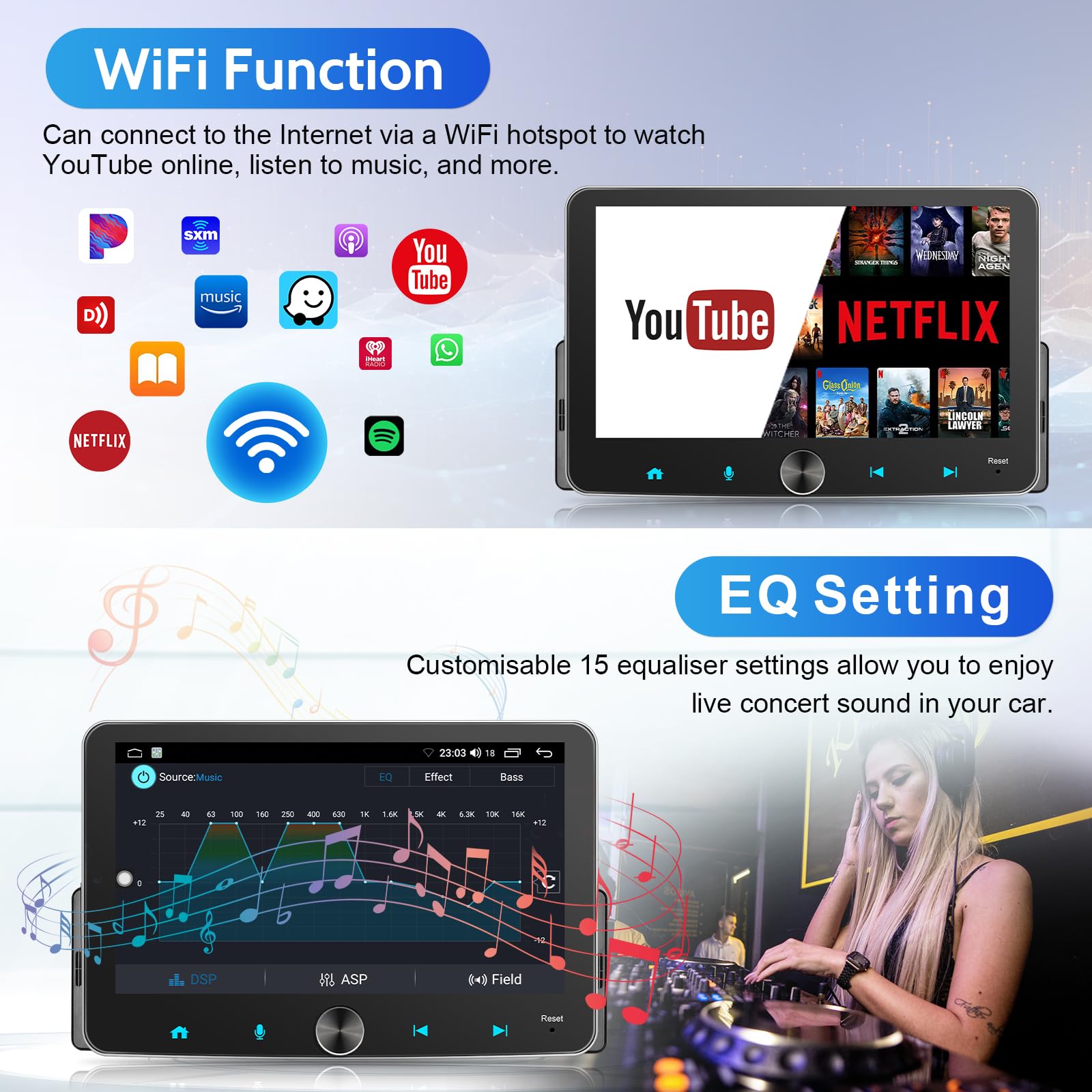 Android Autoradio 1din mit Navi 7 Zoll Bildschirm Android Auto & Wireless CarPlay Auto Radio Touch Display mit Bluetooth AM/FM WiFi GPS SWC RDS 2G+32G