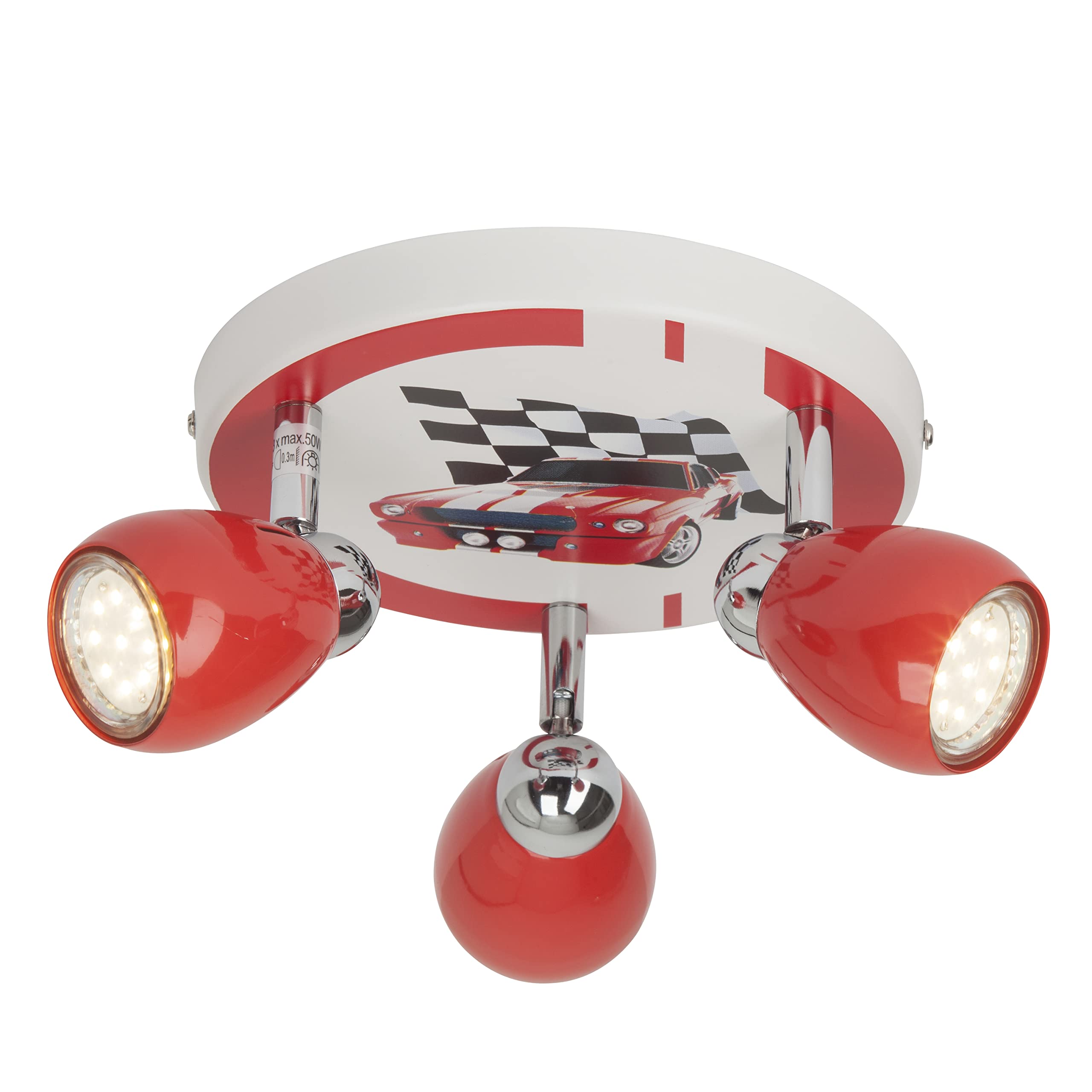 BRILLIANT Lampe Racing LED Spotrondell 3flg rot/weiß-schwarz | 3x LED-PAR51, GU10, 3W LED-Reflektorlampen inklusive, (250lm, 3000K) | Köpfe schwenkbar