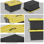 Cetomo 35L*4 Aufbewahrungsboxen, Kunststoffboxen mit Deckeln, Griffen und Schnappverschlüssen für Werkzeuge, Garage, Langlebig, Stapelbar, Ineinander Schachtelbar, Schwarz und Gelb, 35L (4er Pack)