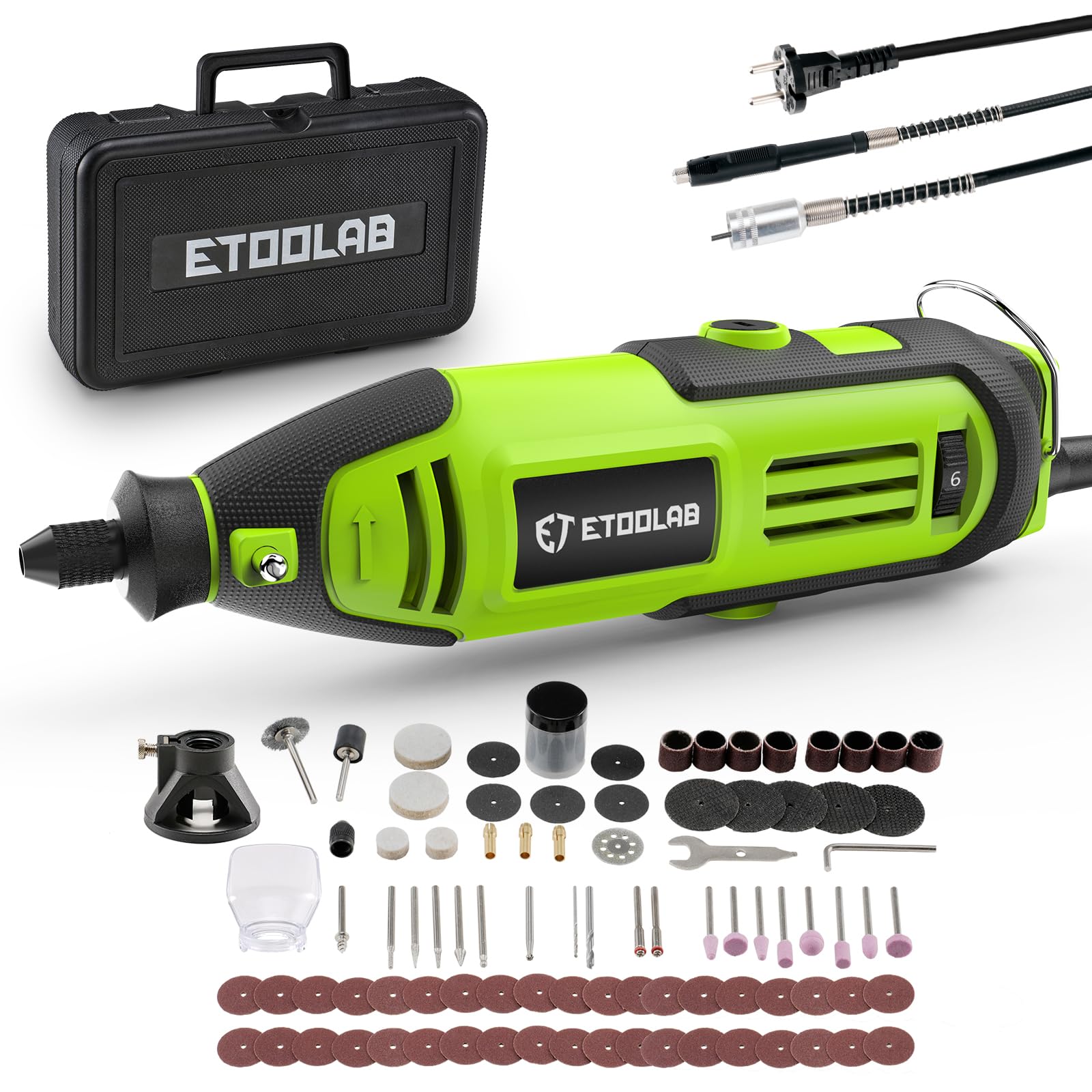 Multifunktionswerkzeug 200W, ETOOLAB [Professional] Rotationswerkzeug, Echte 10000-35000 U/min, Drehmelwerkzeug Set mit 129 Zubehören, 6 Variable Drehzahl für Schneiden, Gravieren, Bohren, usw.