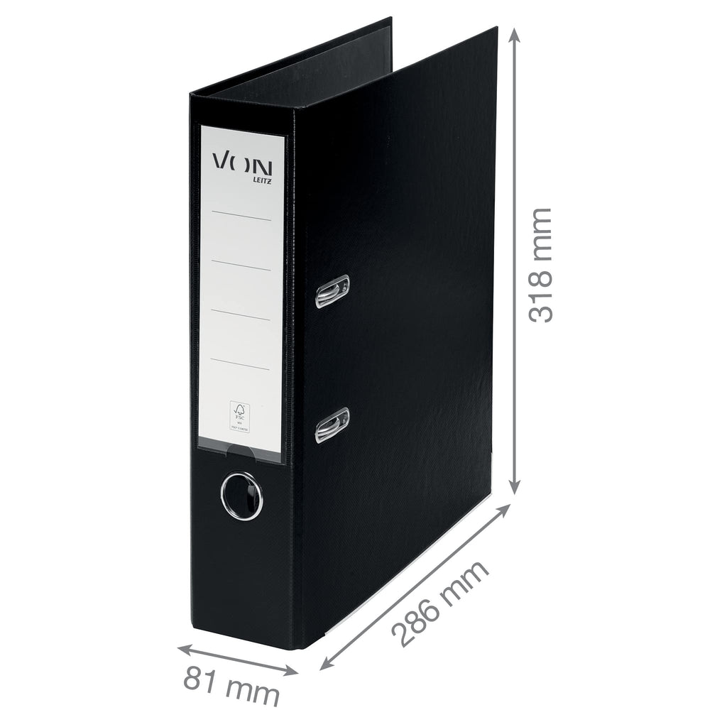 VON Leitz 5er Pack Ordner A4, Karton mit Kunststoffeinband, 80 mm Rückenbreite, Für 600 Blatt, FSC-zertifizierter Karton, Für Schule, Studium & Haushalt, Weiß, 10551001