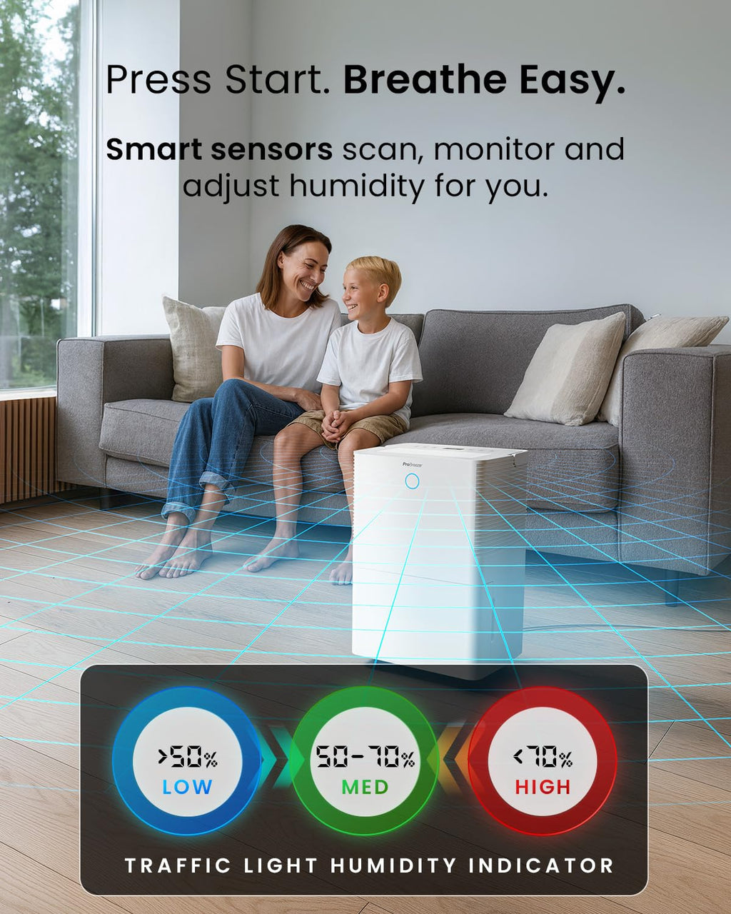 Pro Breeze Luftentfeuchter mit App & WLAN, 20L in 24h Entfeuchtungsleistung - Luftentfeuchter elektrisch mit Wäschemodus, Feuchtigkeitssensor, Timer - Gegen Schimmel - Entfeuchter Dehumidifier