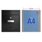 TÄGA 2218 Design Metall Briefkasten schwarz I DIN A4 Einwurfformat I mit Namensschild, Sichtfenster I abschließbar, inkl. 2 Schlüssel