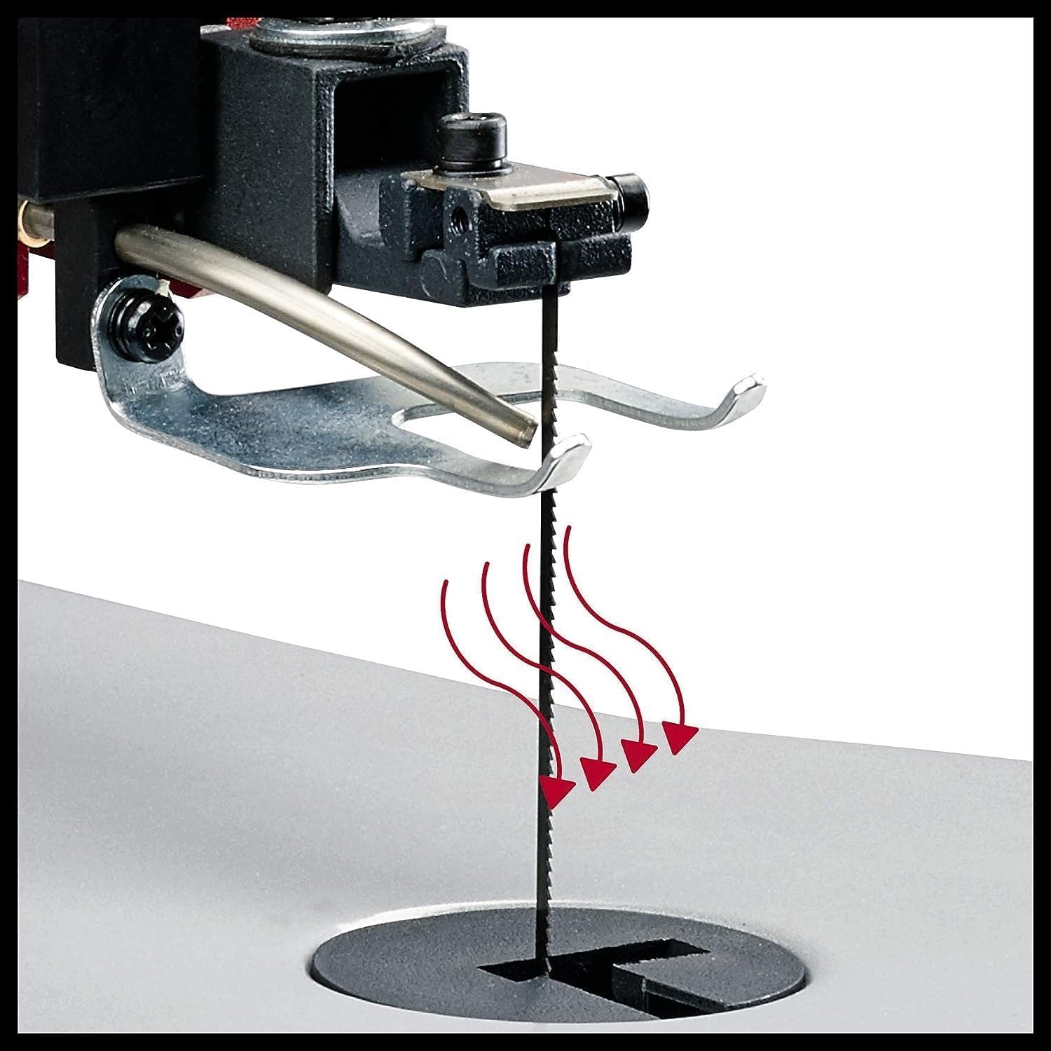 Einhell Dekupiersäge TC-SS 406 E (120 W, 50 mm Schnitthöhe, 47° neigbarer Tisch, variable Drehzahl, Blasvorrichtung, inkl. 2 Sägeblätter)