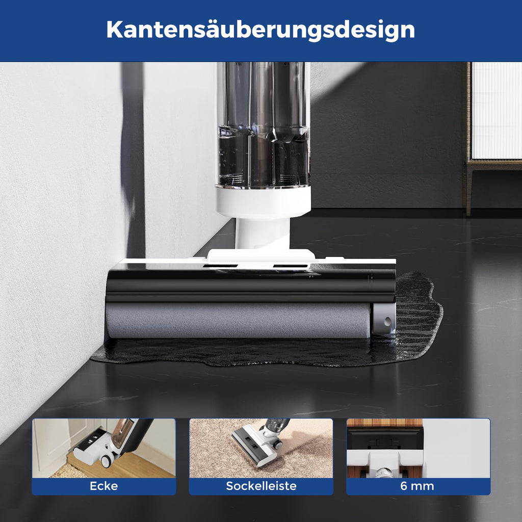 JONR ED12 Nass Trockensauger Akku, Selbstreinigung, Saug Wisch Staubsauger, Saugwischer Kabellos, Kantenreinigungsbürste 6mm, 850mL Wassertank, Anti-Verwirrungs-Haar für Harte Boden, Tierhaare