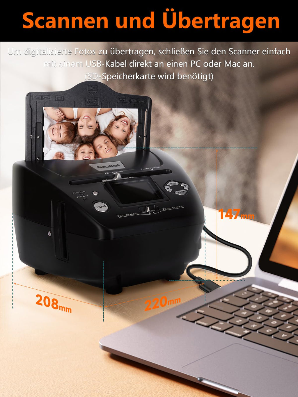 Rollei PDF S 240 SE Multiscanner für Fotos Dias und Film Negative 35mm 135, 3R/4R/5R Photo und Visitenkarte Digitalisieren Konverter Gerät mit Farbmonitor, Foto-Scanner-Dias-Negative-Digitalisieren
