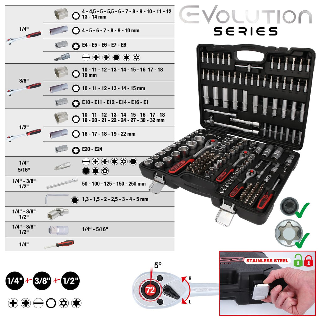 KS Tools 917.0779 1/4"+3/8"+1/2" Steckschlüssel-Satz, 179-tlg