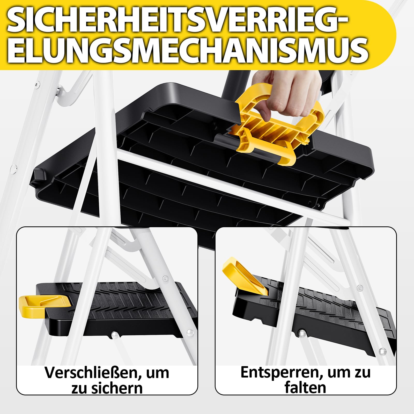 KINGRACK Trittleiter 5 Stufen klappbar, Leiter 5 Stufen 150 kg Tragfähigkeit, mit Werkzeugtray, Handlauf, für Haushalt, Garten, Malerei, Outdoor und Garagennutzung geeignete Faltbare Leiter, weiß