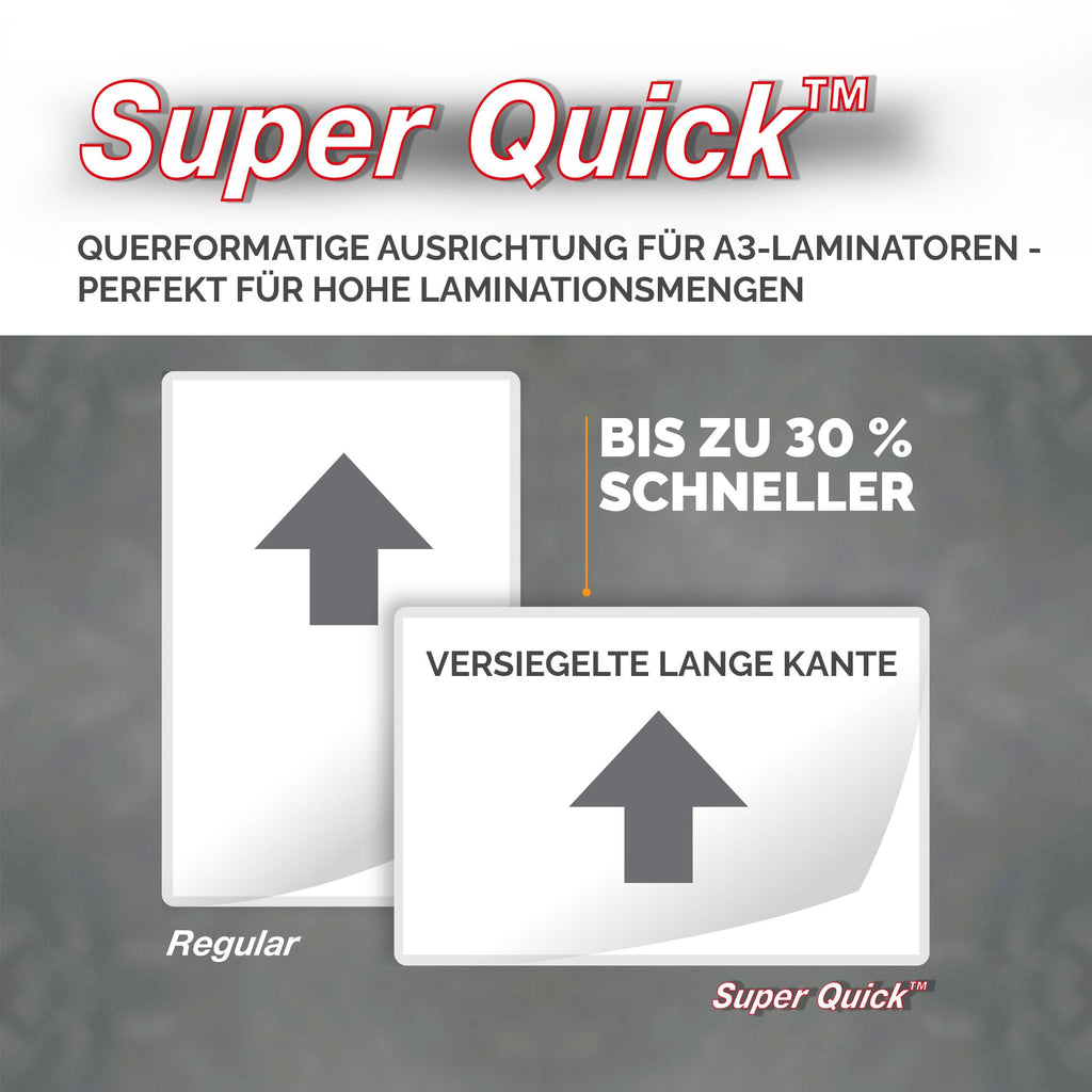 Fellowes Laminierfolie A4 SuperQuick, 125 Mikron (2 x 125mic), 100 Stück, Längsseite versiegelt, für A3 Laminiergeräte