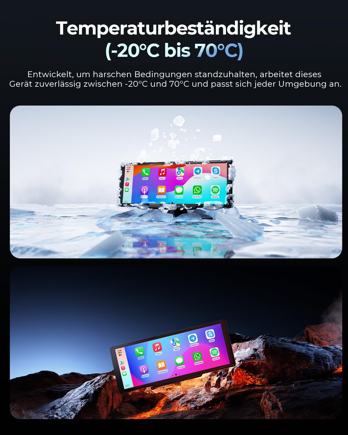 Krunia 8.1" Kabelloser Tragbarer 60FPS CarPlay-Bildschirm für Apple CarPlay & Android Auto, OTA-Updates, Rückfahrkamera, Mirror Link, Bluetooth, Sprachsteuerung, GPS-Navigation
