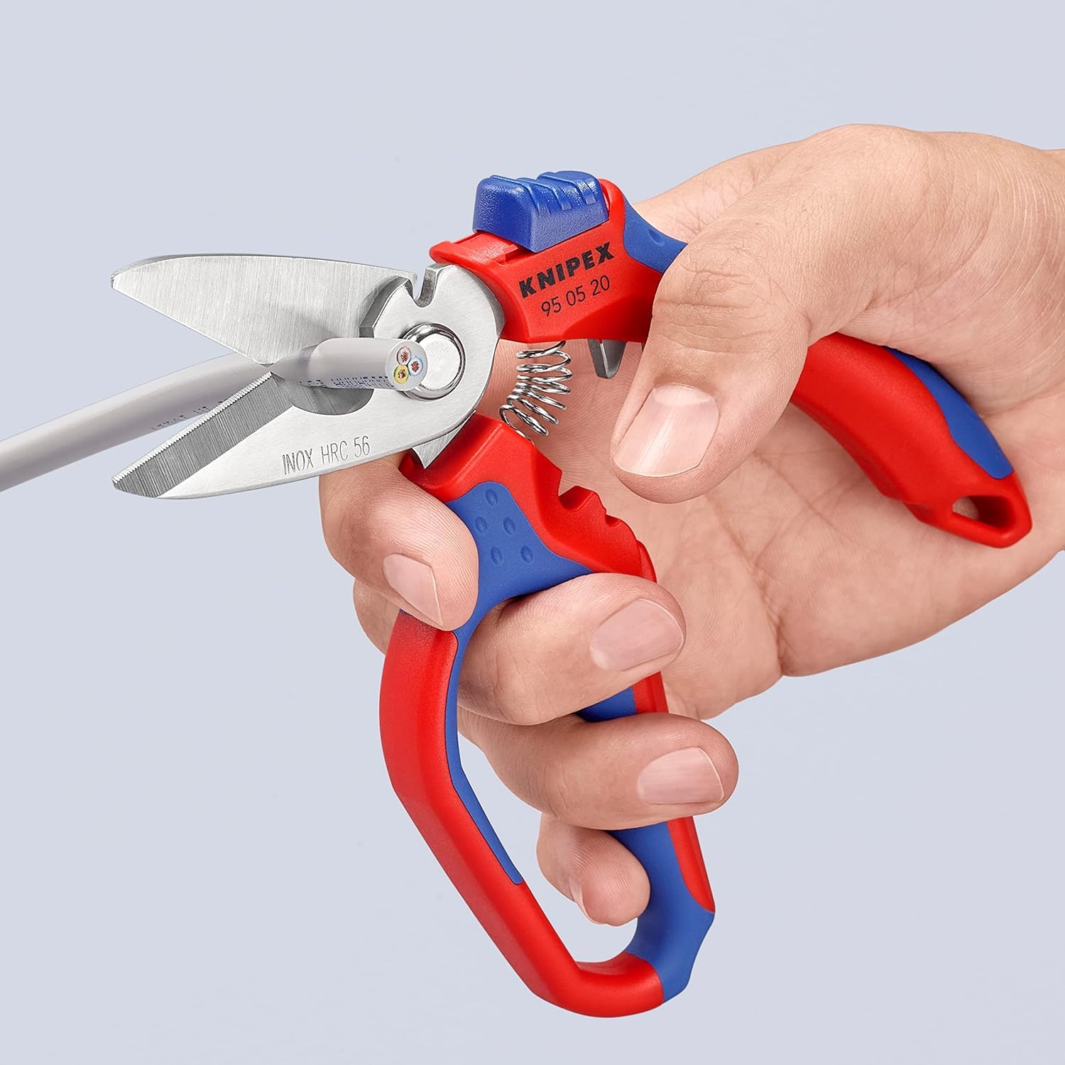 KNIPEX Gewinkelte Elektrikerschere spiegelpoliert mit Mehrkomponenten-Hüllen, glasfaserverstärkt 180 mm, 95 05 20 SB