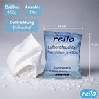 reilo 24x 450g Luftentfeuchter Granulat (Calciumchlorid), Raumluftentfeuchter im Vliesbeutel, Nachfüllpacks für Entfeuchterboxen 400 bis 1200 g, Lufttrockner für Wohnräume, Schlafzimmer, Keller