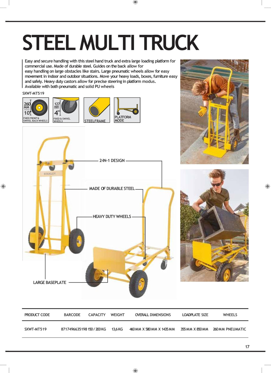 Stanley Sackkarre SXWTD-MT519-200KG Nutzlast - Sackkarre und Plattformwagen - Stahl - Geschäftlicher und Privater Gebrauch - Gelb