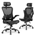 GTPLAYER Bürostuhl Ergonomisch, Schreibtischstuhl mit Verstellbarer Kopfstütze, Armlehnen, Lendenwirbelstütze, Büro Stuhl & Gaming Stuhl Wippfunktion, Chefsessel aus Mesh, 150kg(Schwarz)