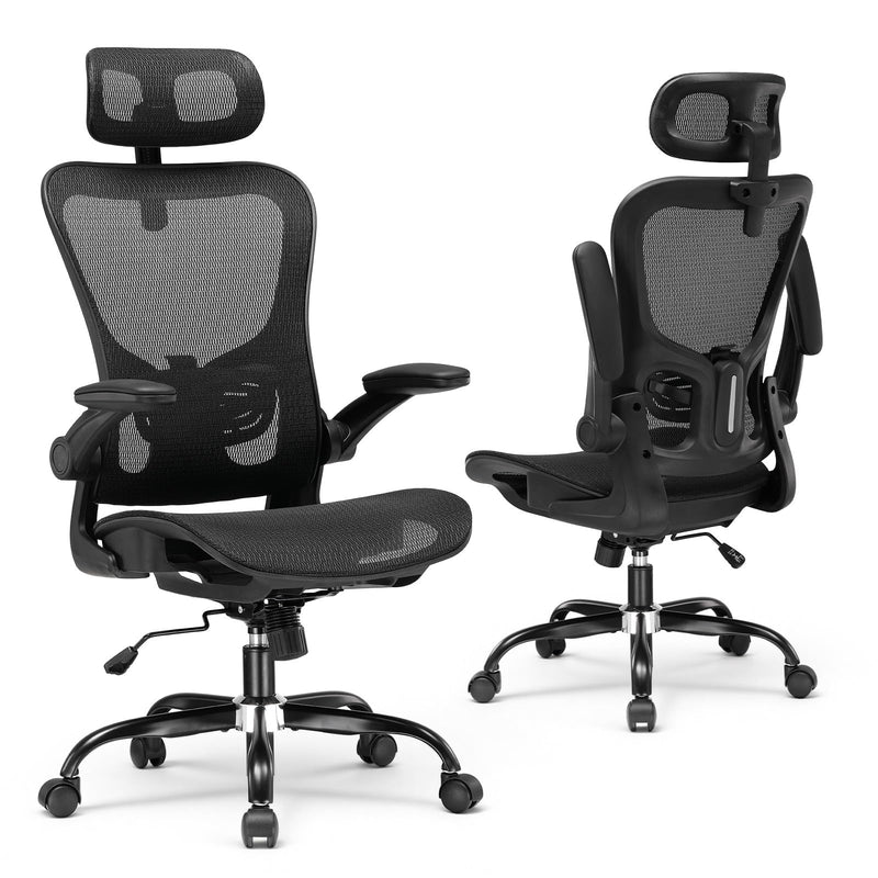 GTPLAYER Bürostuhl Ergonomisch, Schreibtischstuhl mit Verstellbarer Kopfstütze, Armlehnen, Lendenwirbelstütze, Büro Stuhl & Gaming Stuhl Wippfunktion, Chefsessel aus Mesh, 150kg(Schwarz)