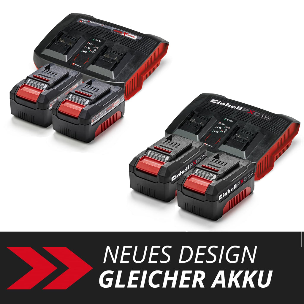 Einhell 4512112 Original Starter Kit 2X 4,0 Ah Akkus und Twincharger Power X-Change (Li-Ion, 18 V, 75 min Ladezeit, passend für alle Geräte), 2.21 x 1.85 x 0.77 cm