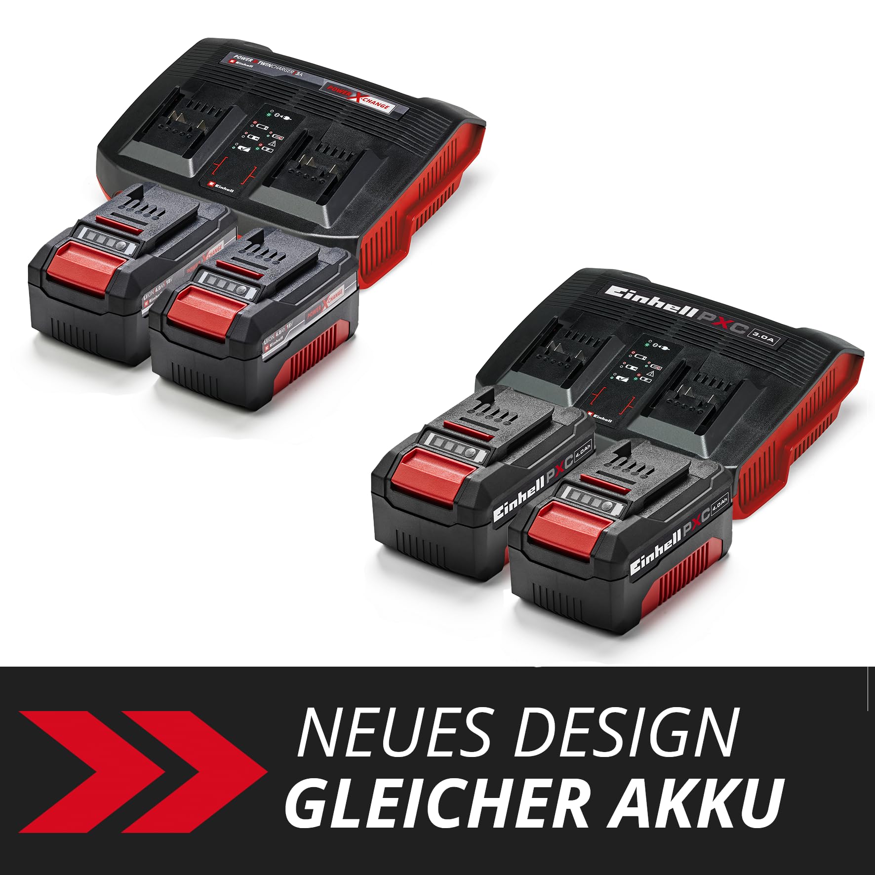 Einhell 4512112 Original Starter Kit 2X 4,0 Ah Akkus und Twincharger Power X-Change (Li-Ion, 18 V, 75 min Ladezeit, passend für alle Geräte), 2.21 x 1.85 x 0.77 cm