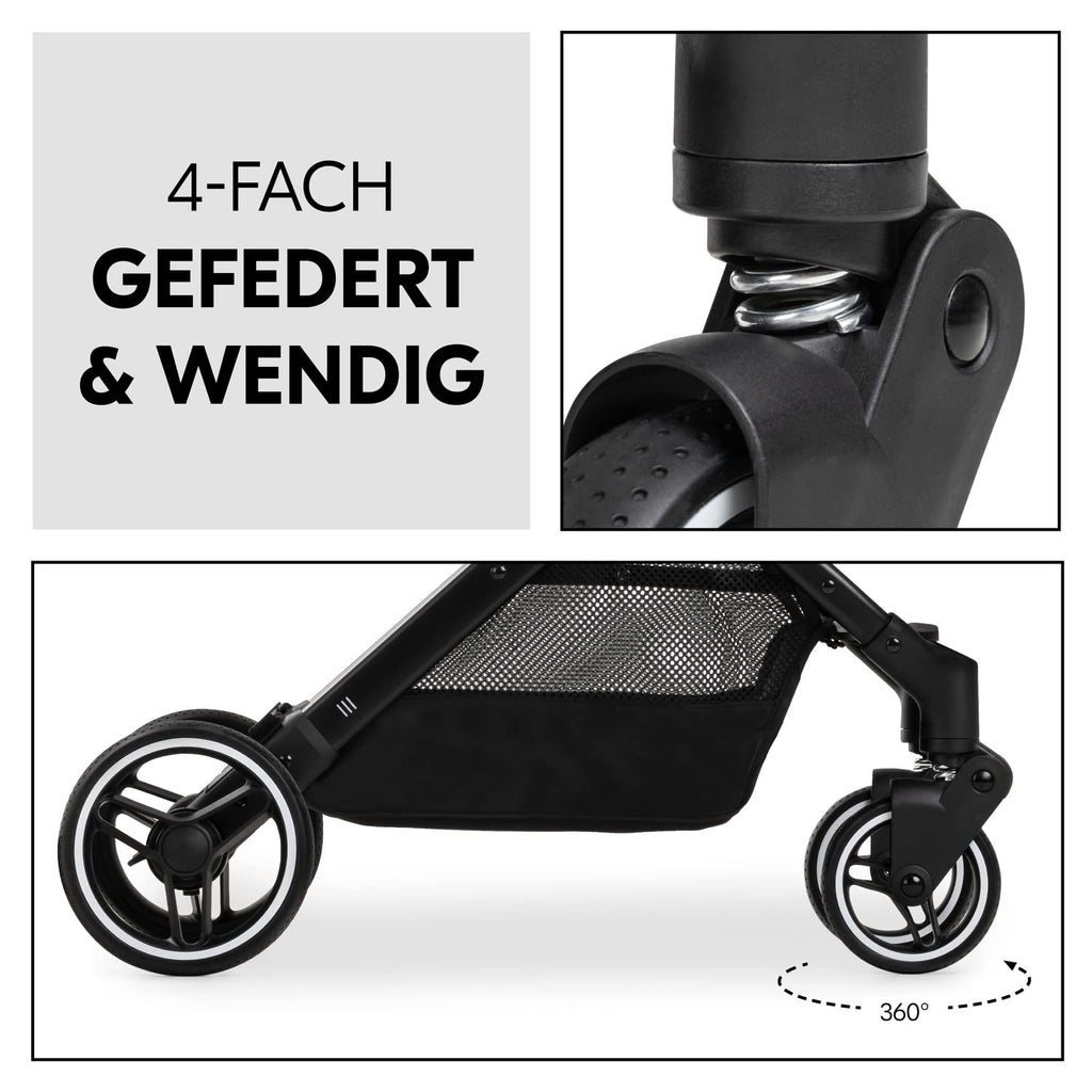 hauck Travel N Care Plus, Dusty Blue - Reisebuggy für Kinder ab Geburt bis 22 kg mit Liegefunktion & Kopfposter - Leicht (7,2 kg) & Einhändig Faltbar - Selbststehend - UPF 50+ & Netzfenster
