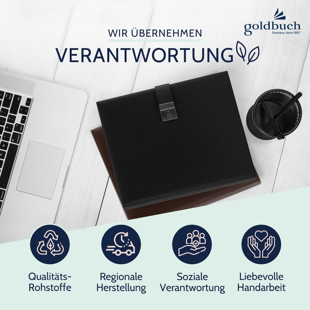 goldbuch Dokumentenmappe, Bologna, 27,5 x 34 cm, Inklusive 5 Sichthüllen, Erweiterbar, Mit Schloss, Kunstleder, Schwarz, 53523