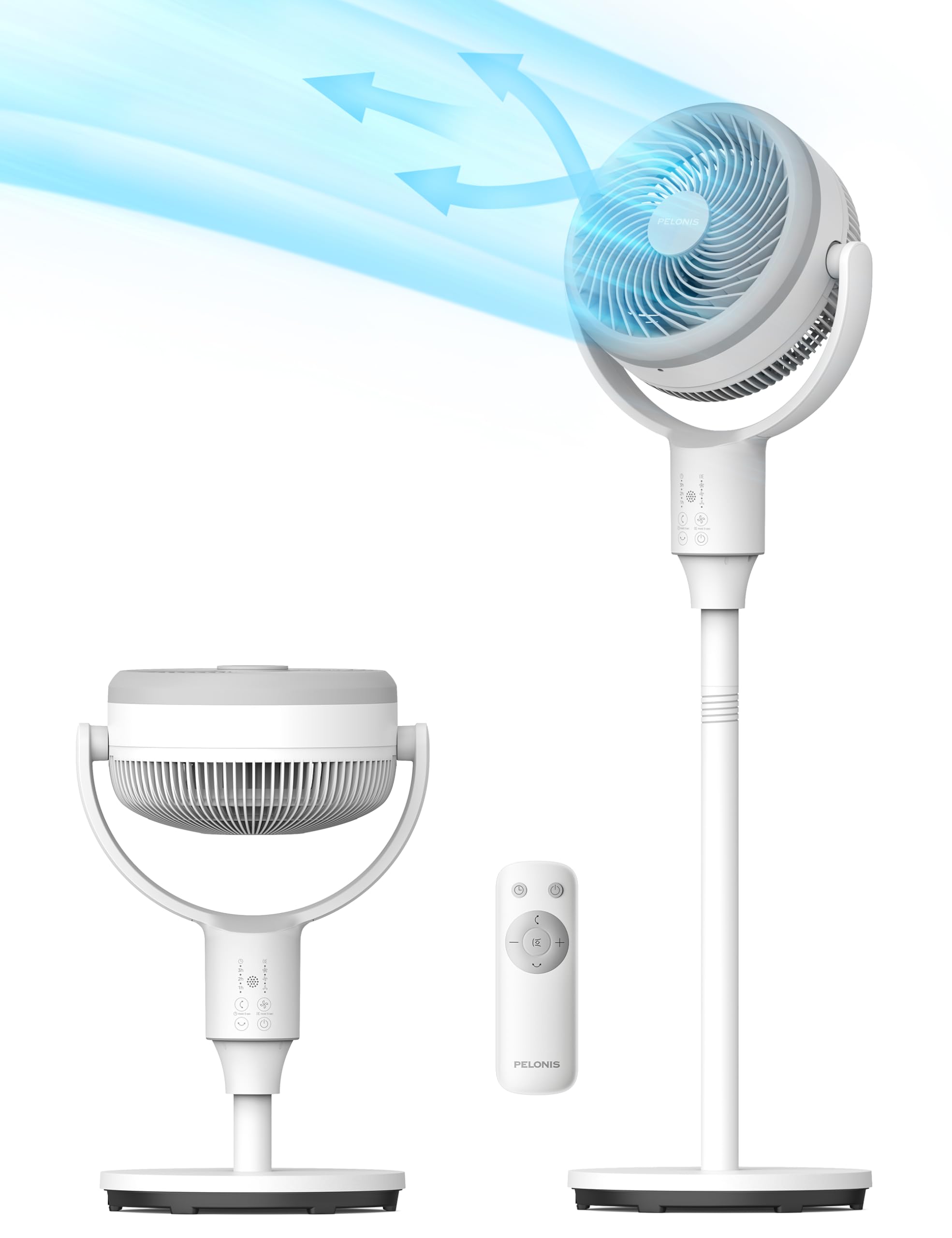 Pelonis Leiser Standventilator, 2-In-1 Standventilator mit Fernbedienung, 1500m³/h Luftvolume Luftzirkulator Fan 110CM Höhe 3-Geschwindigkeit 135°+90° Omni-direktional Oszillierend Ventilator