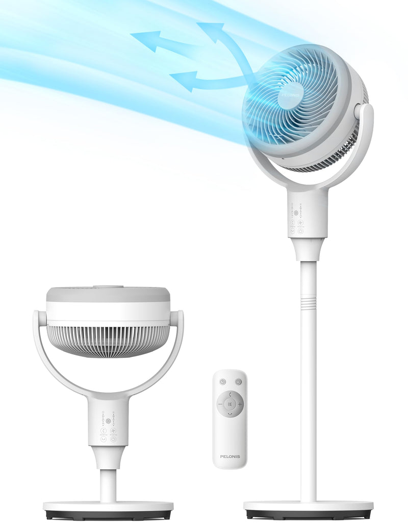 Pelonis Leiser Standventilator, 2-In-1 Standventilator mit Fernbedienung, 1500m³/h Luftvolume Luftzirkulator Fan 110CM Höhe 3-Geschwindigkeit 135°+90° Omni-direktional Oszillierend Ventilator