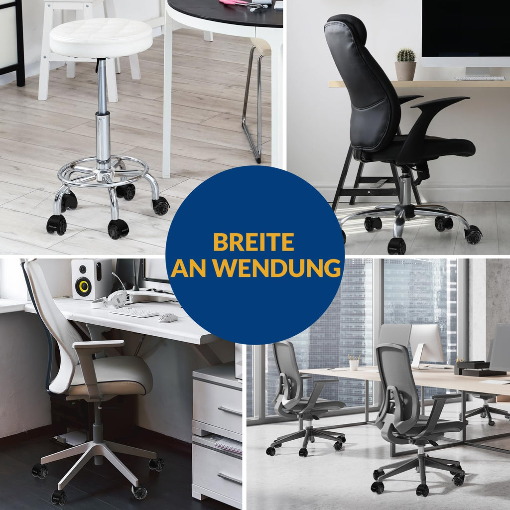 COSYLAND Bürostuhl Rollen 10mm x 22 mm - 5er Set Rollen für Bürostühle - Super Leise und Weiche für Hartböden, Parkett, Teppich, Laminat, Keine Bodenschutzmatte Nötig, Schwarz Doppelräder