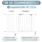 IB STYLE Türschutzgitter Berrin 105-115 cm - Treppenschutzgitter für Kinder, Klemmgitter für Hunde,Ohne Bohren, Weiß Grau