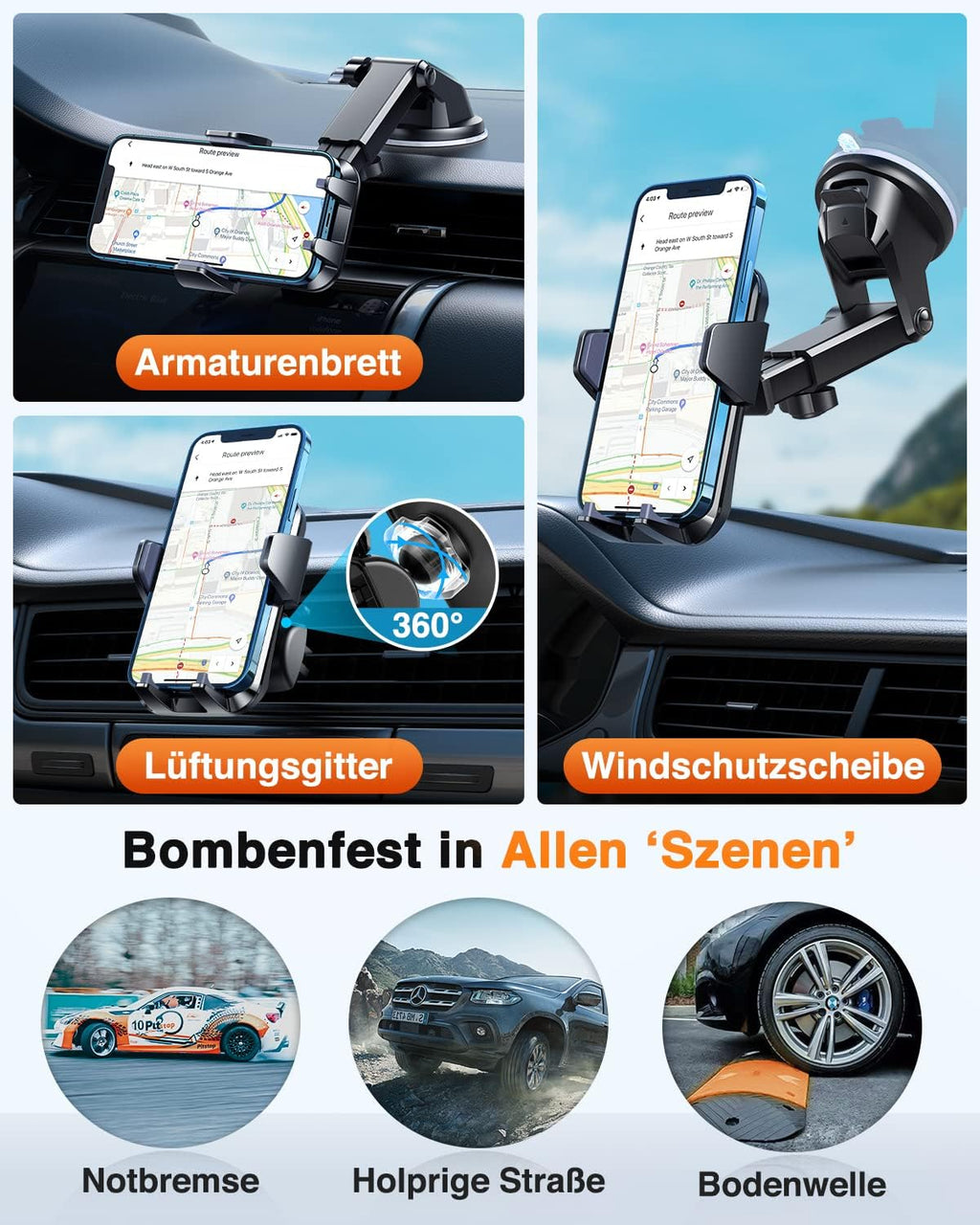 VANMASS Handyhalterung Auto 2026 neuste Version Handy Halterung Auto 4 in 1 Lüftung & Saugnapf Handyhalter 100% Kratzschutz Smartphone Halterungen Innentürgriffe für iPhone 17 Samsung S24 Huawei