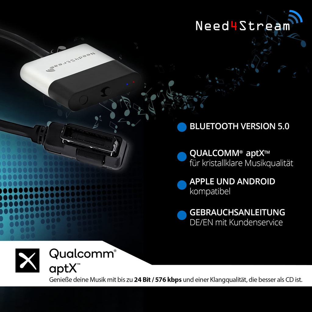 Need4Stream N4S300A V5.0 A2DP Bluetooth Audio Interface mit Titellisten, kompatibel mit Audi Music Interface, MMI 3G, 3G+, Symphony, Concert, RNS-E, BNS5.0 und VW Media-In