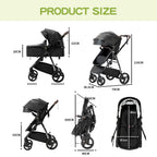 Lnhcrbs Kinderwagen 3 in 1,Kinderwagen Set ist ein mit einer Hand faltbarer Aluminiumrahmen, Bergsteiger Stoller ist aus Leder, wasser- und schmutzabweisend, Für 0-4 Jahre, 22KG(Schwarz)