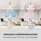 Klarstein Bolero - 2-in-1-Deckenventilator 134cm durchmessender Ventilator, Leuchte 55W Leistung, Holzflügel, Fernbedienung, 50 dB, 3 Drehgeschwindigkeiten: schnell, mittel, langsam, weiß