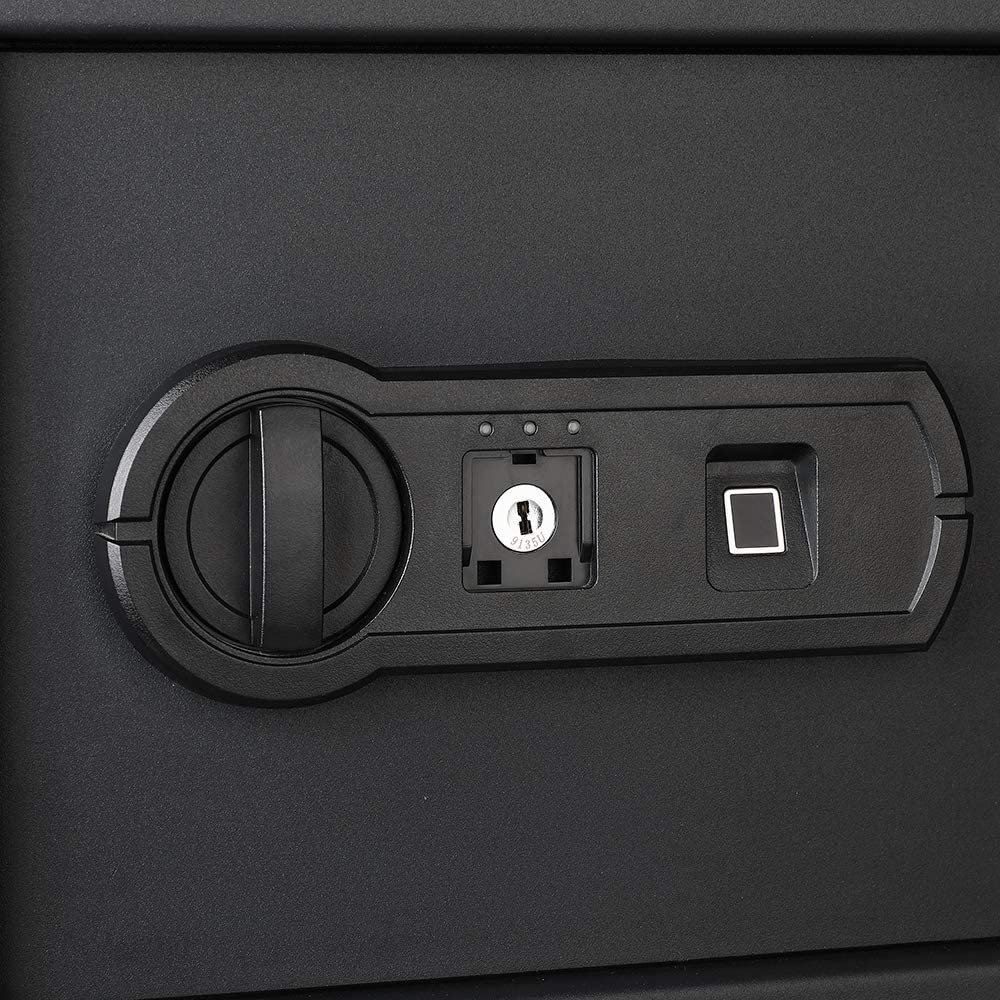 Amazon Basics Stahl-Safe, Sicherheit für Zuhause, mit biometrisch Fingerabdruckschloss, schützt Bargeld, Schmuck, Ausweisdokumente, 14 L Volumen, schwarz, 35 cm B x 24.9 cm T x 24.9 cm H