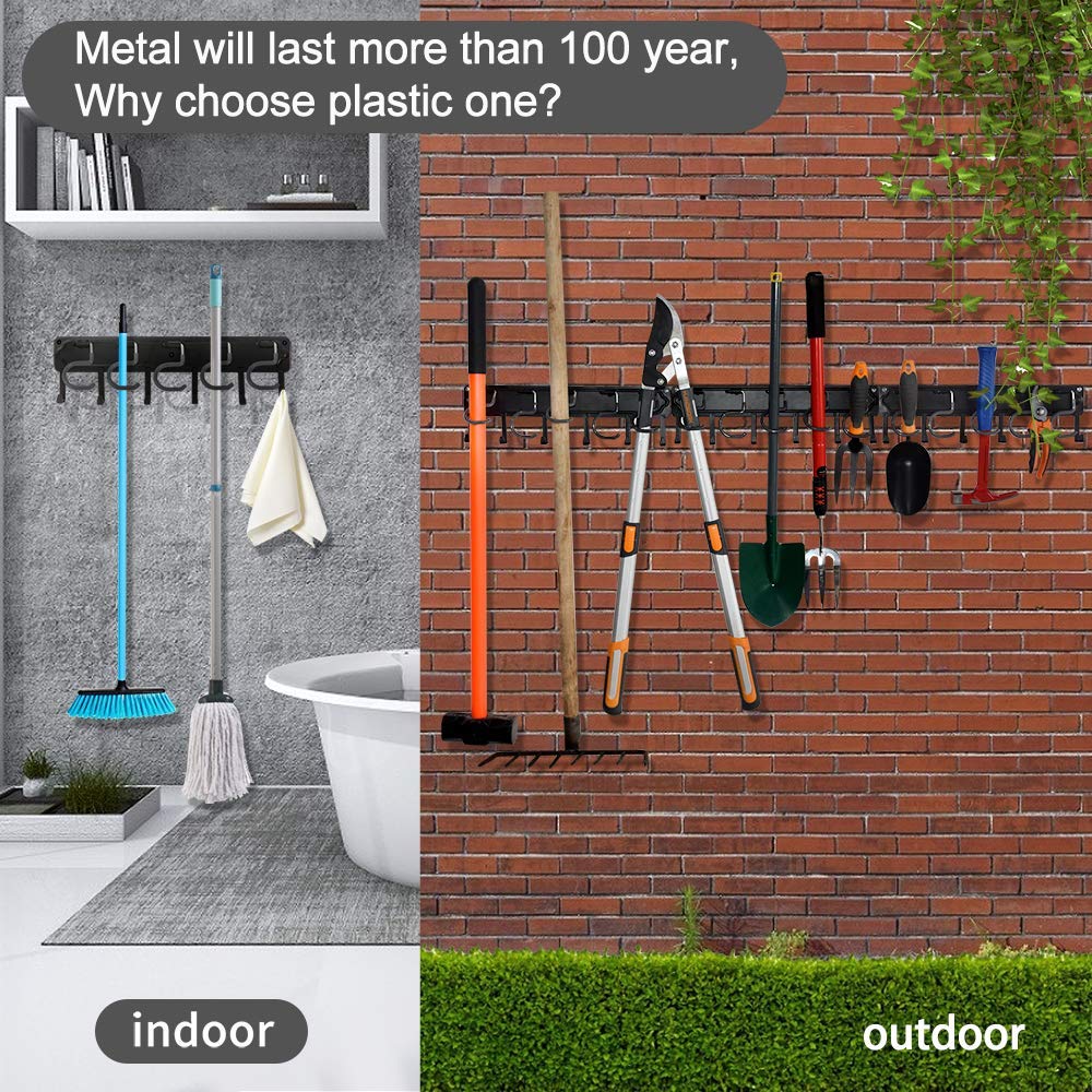 YueTong 172,7 cm Gartenwerkzeug-Organizer aus Metall, verstellbare Garagen-Wand-Organizer und Aufbewahrung, robuste Wandhalterung mit Haken für Besen, Rechen, Mop, Schaufel (4 Stück)