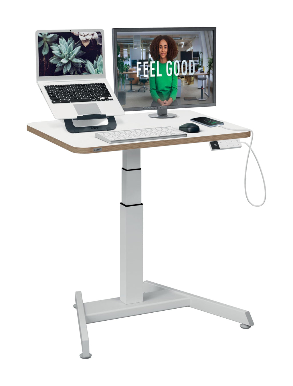 Leitz Ergo Elektrischer Sitz-/Steh-Schreibtisch, Kompaktes & höhenverstellbares Stehpult, Belastbar bis 80 kg, Mit Kabelführung, 80 x 60 cm, Für Büros & Home Office, Ergo-Serie, Weiß, 65340001