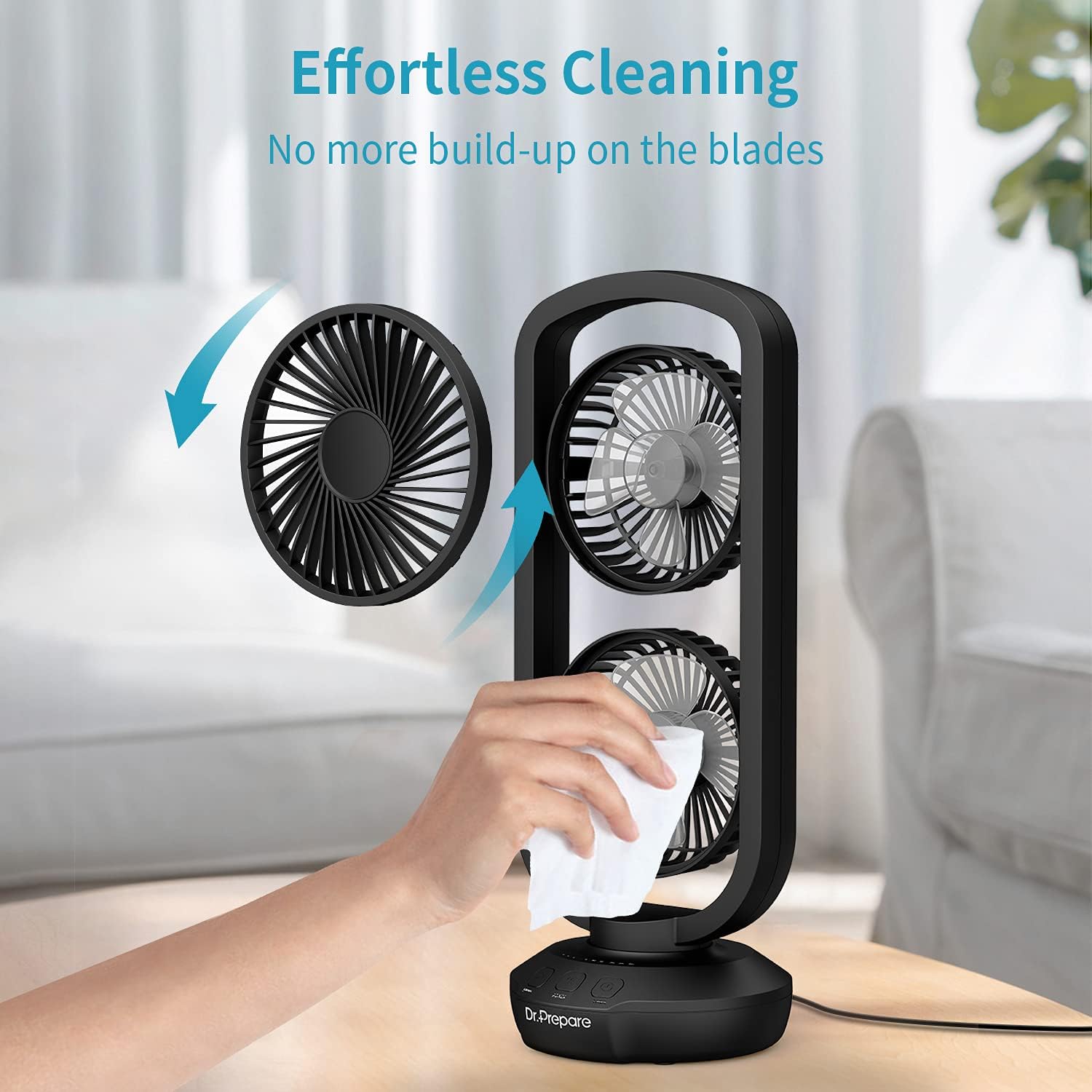 DR.PREPARE Tischventilator Klein Turmventilator 40cm Ventilator mit 3 Stufen, 105° Oszillation, 3 Timer Table Fan Tragbarer Ventilator für Schlafzimmer Büro Küchen