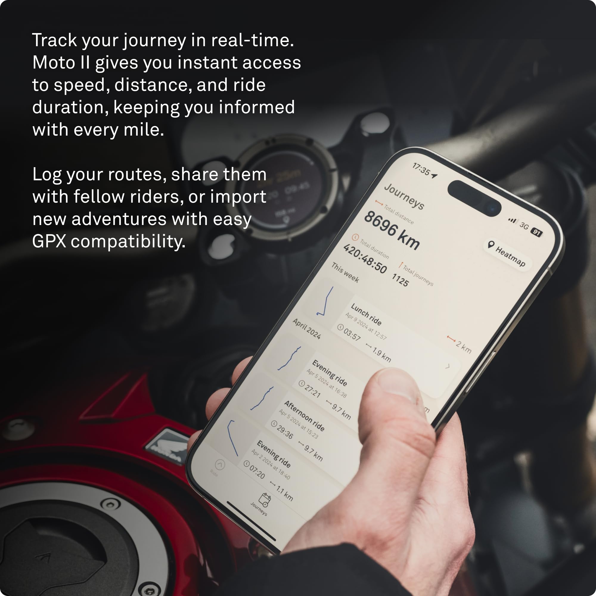 Beeline Moto II - Navigationsgerät für Motorräder | Globale Navigation | Minikarten-Schnittstelle | 14 Stunden Akkulaufzeit | IP67 Wasser- und stoßfest | USB-C-Aufladung mit Riemenhalterung