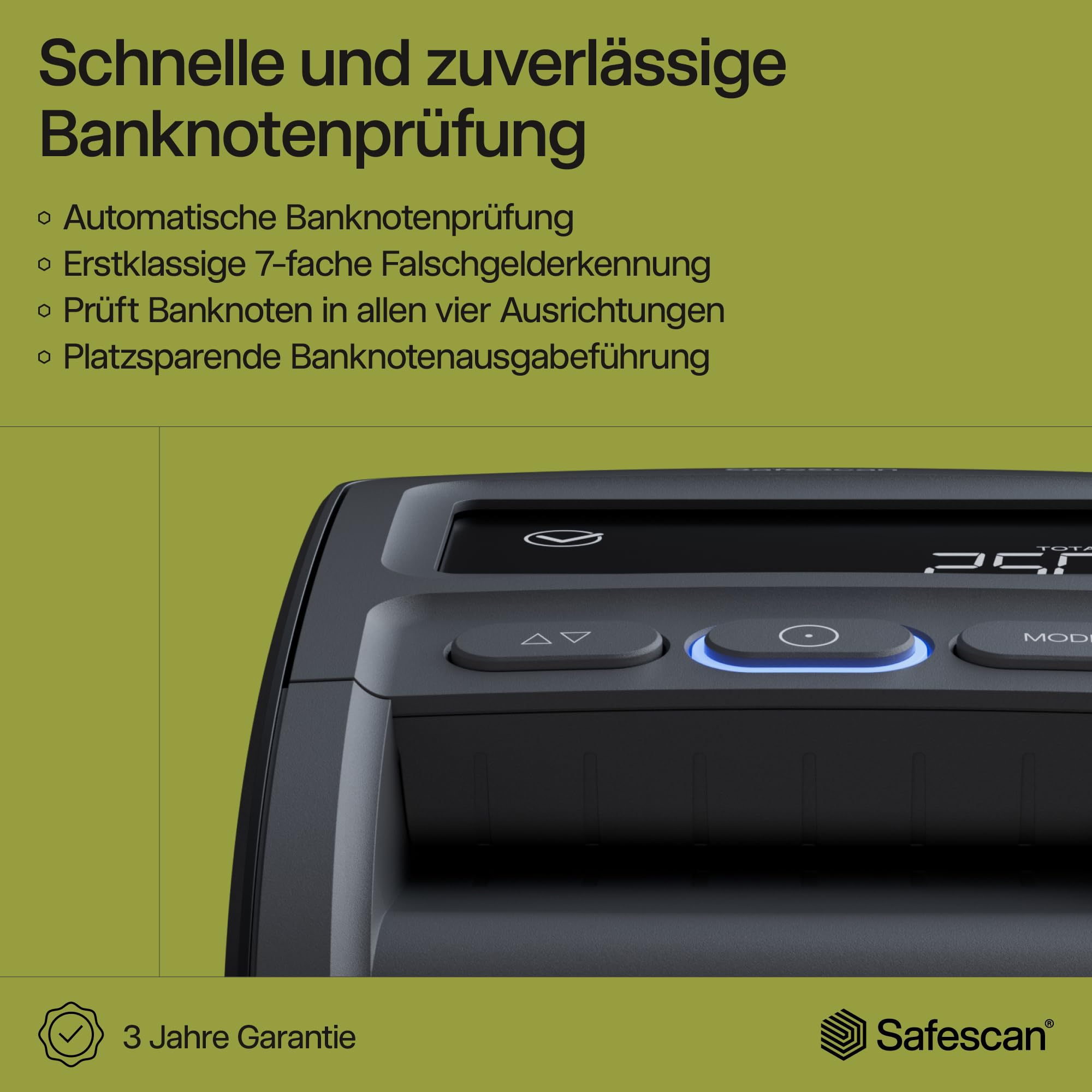 Safescan 155-S automatischer Geldscheinprüfer zur schnellen Überprüfung von Geldscheinen - Falschgeldprüfgerät mit 7-facher Echtheitsprüfung - 100% genauer Geldscheinprüfer