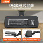 VEVOR Tastaturablage unter dem Schreibtisch, Große 250 x 635 mm, Höhenverstellbar 0-220 mm, Tastaturablage für Büro und zu Hause