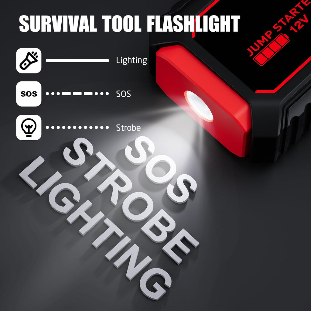 Povasee Starthilfe Powerbank, 5000A Auto Starthilfe für 12V Fahrzeuge (Bis zu 10L Benzin/8L Diesel), Starter Powerbank mit LED, 2 Schnelllade USB Ausgänge, Batterie Jump Starter mit Starthilfekabel