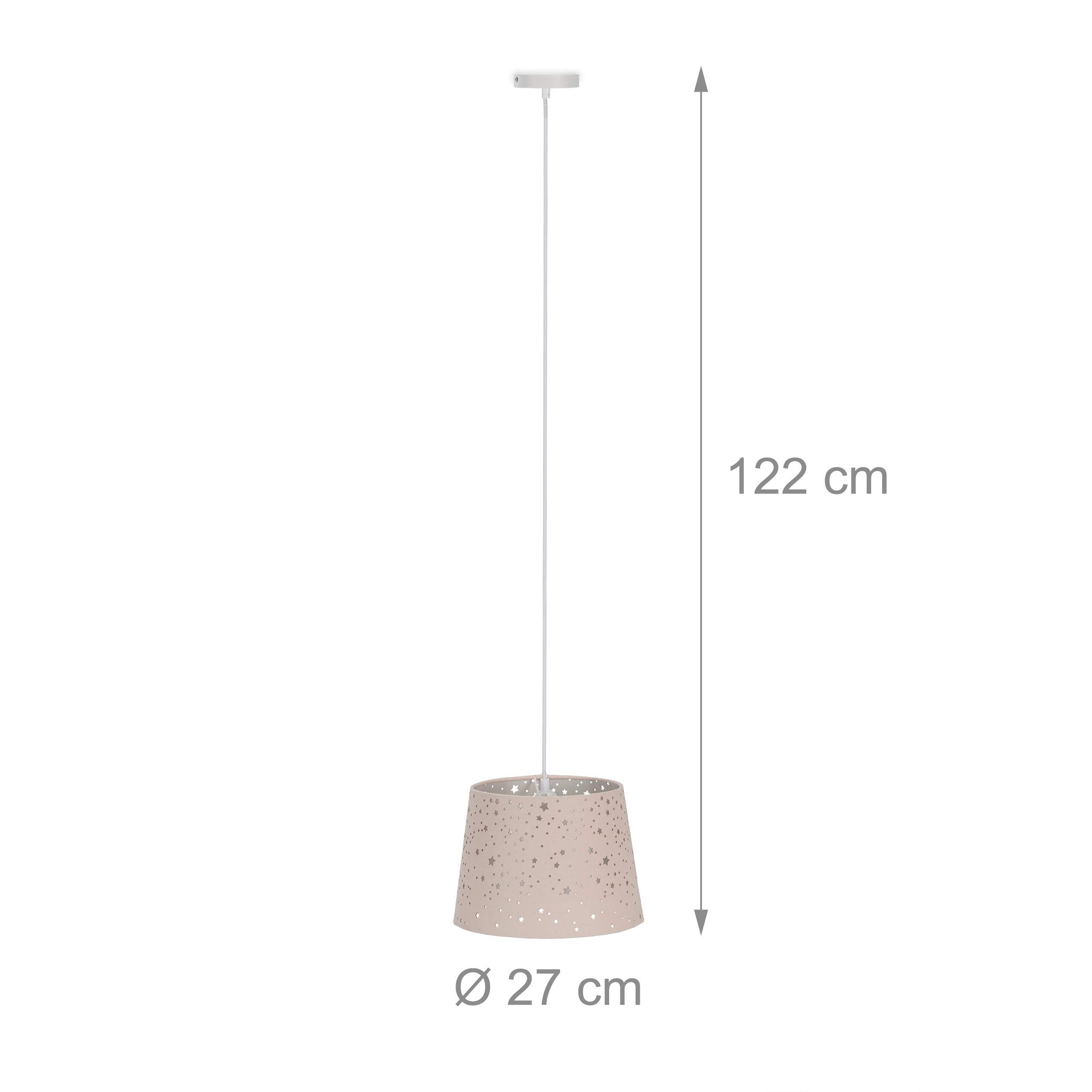 Relaxdays Kinderzimmerlampe Sterne, hängende Schirmlampe für Mädchen, Sternenhimmel Motiv, E27, runder Stoffschirm, rosa, 122 x 27 x 27 cm