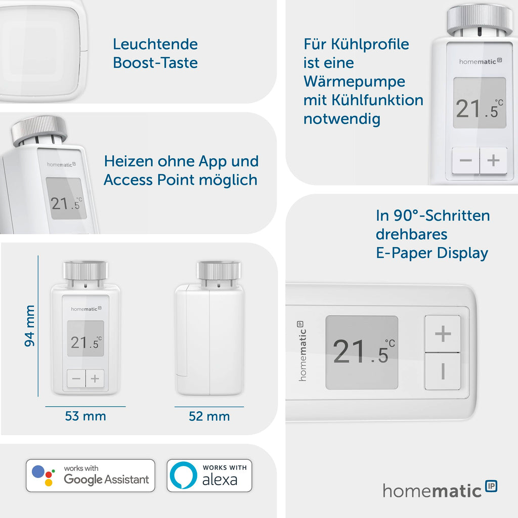 Homematic IP Smart Home Heizkörperthermostat – Flex, digitaler Thermostat Heizung, Steuerung per App, Alexa, Google Assistant, einfache Installation, Energie sparen, 160230A0