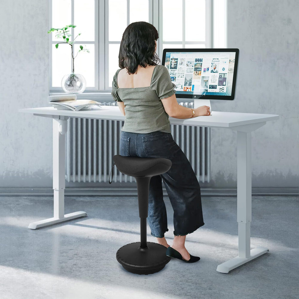 IWMH Ergonomischer Arbeitshocker, Hochverstellbare Stehhilfe, Atmungsaktiver Sitz-Steh-Hocker 360° Drehbar, Ergonomische Stehhocker Büro(Schwarz)