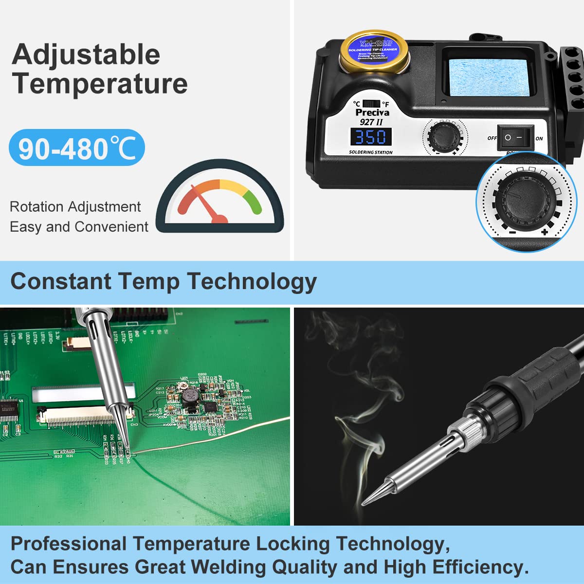 Preciva Lötstation 60W Lötkolben Set mit Displayanzeige, Temperatur einstellbar 90~480°C, Standby-Modus Lötset für Hobbylöten (Lötstation)