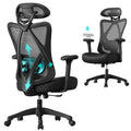 SONGMICS Ergonomischer Bürostuhl, Computerstuhl, Mesh-Stuhl, Lendenkissen und Kopfstütze verstellbar, maximale Belastung: 150 kg, höhenverstellbar, Tintenschwarz, OBN063B01